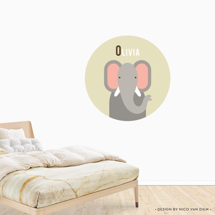 Behangcirkel Olifant | eigen naam | Ø 40 tot 140 cm - Afbeelding 2