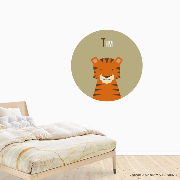 Behangcirkel Tijger | eigen naam | Ø 40 tot 140 cm - Afbeelding 2