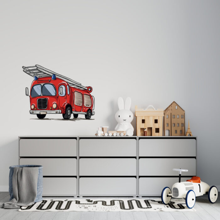 muursticker-brandweer-funny-kidzstijl Muursticker Funny Firetruck - Afbeelding 2