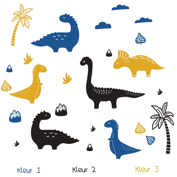 Muurstickers Dino 3 kleuren - Afbeelding 3