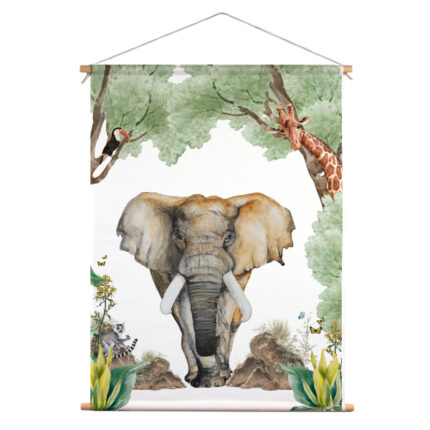 textielposter-olifant-jungle