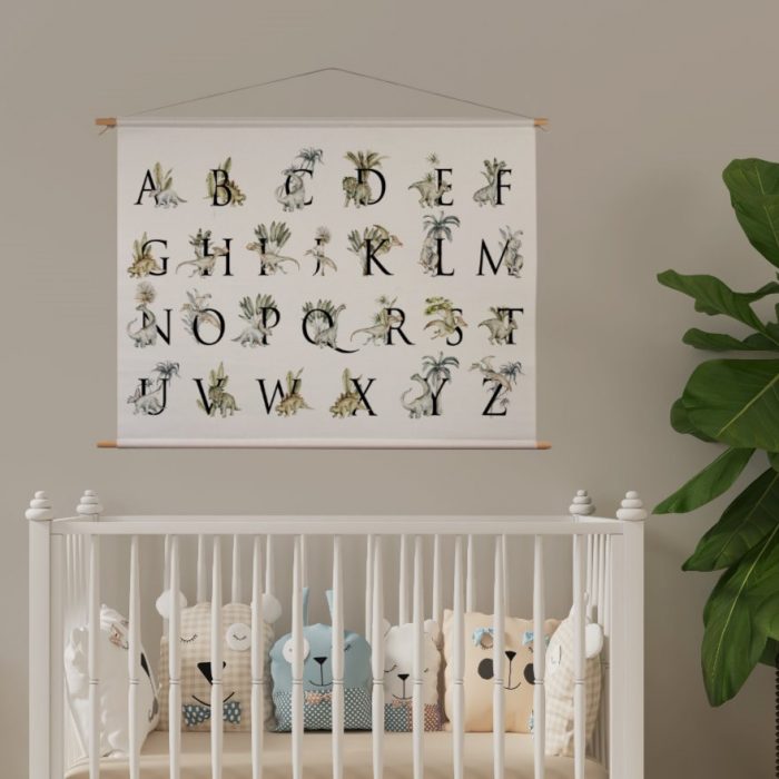 textielposter-dino-world-alfabet-kidzstijl textielposter-dino-world-alfabet-kidzstijl