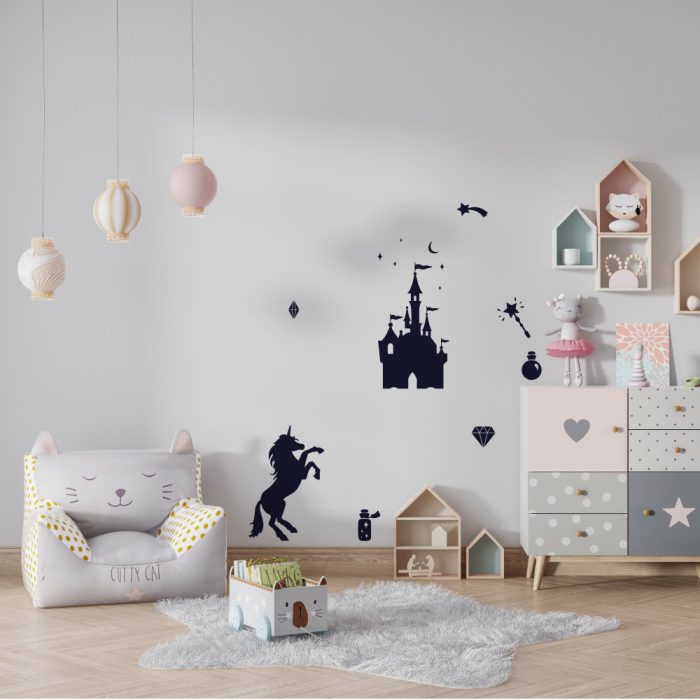 muurstickerset-eenhoorn-kasteel-kidzstijl Muurstickerset Kasteel - Afbeelding 2