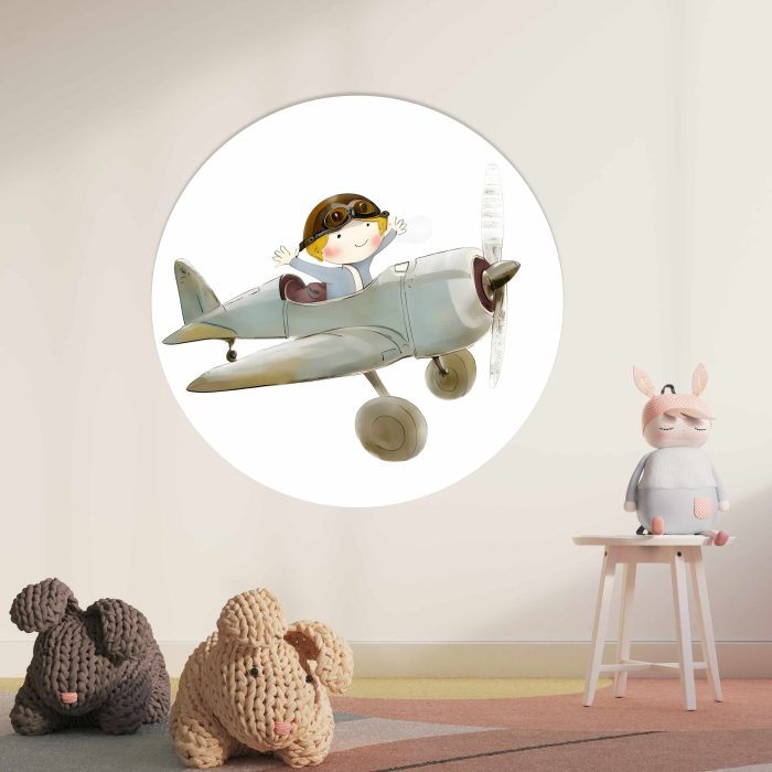 Muurcirkel Jongetje in Vliegtuig | Ø 40 tot 140 cm - Afbeelding 2