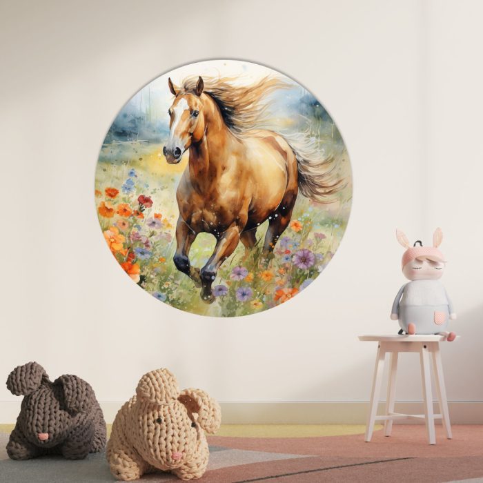 muurcirkel-paard-wei-kidzstijl Muurcirkel Paard in de Wei | Ø 40 tot 140 cm - Afbeelding 2