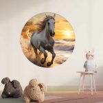 Muurcirkel Paard aan Zee | Ø 40 tot 140 cm - Afbeelding 2
