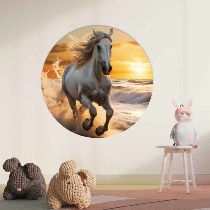 Muurcirkel Paard aan Zee | Ø 40 tot 140 cm - Afbeelding 2