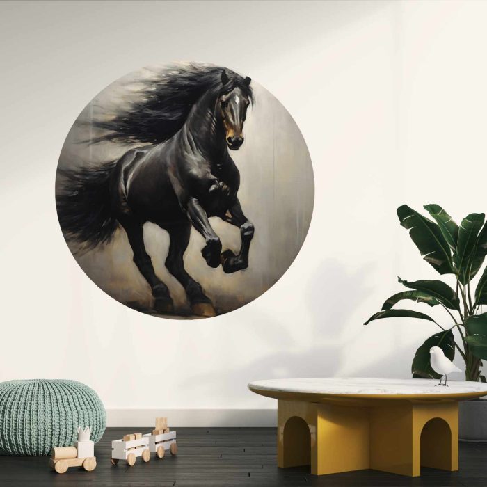 Behangcirkel Zwart Paard - Afbeelding 2