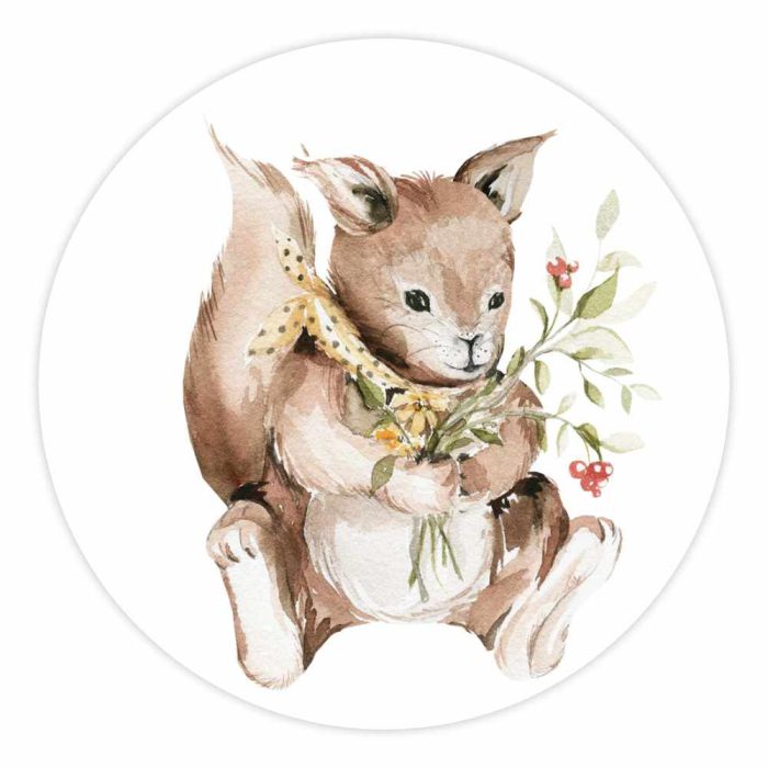 behangcirkel-woodlandwalk-eekhoorn Behangcirkel Eekhoorn | Ø 40 tot 140 cm - Afbeelding 1