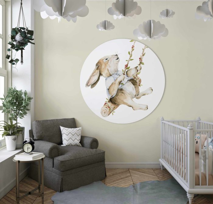Behangcirkel Konijn op schommel | Ø 40 tot 140 cm - Afbeelding 2