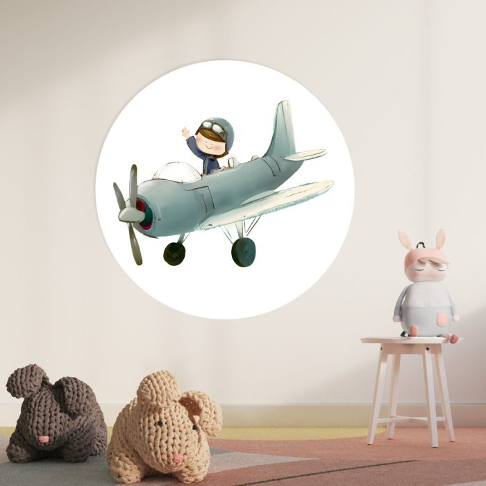 Muurcirkel Meisje in Vliegtuig | Ø 40 tot 140 cm - Afbeelding 2