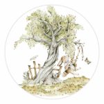 Muurcirkel Boswandeling | Konijn op schommel | Ø 20 en 30 cm