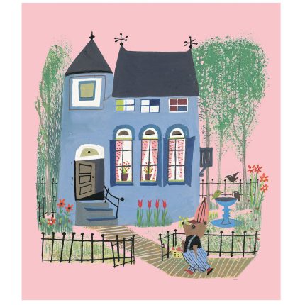 Fotobehang Bear with Blue House | wandvullend