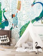 Fotobehang Green peacocks | wandvullend - Afbeelding 2