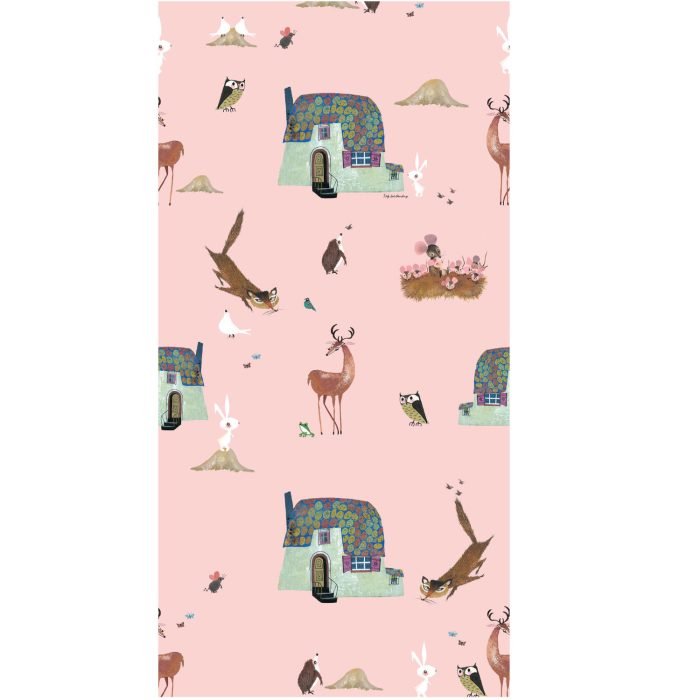 kek 2024 wandpanelen Behang Fiep Westendorp Forest Animals | Roze | 97.4 x 280 cm - Afbeelding 1