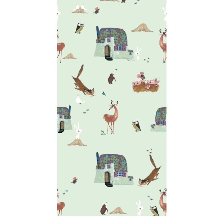 kek 2024 wandpanelen Behang Fiep Westendorp Forest Animals | Mint | 97.4 x 280 cm - Afbeelding 1