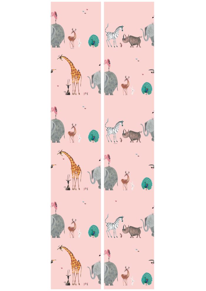 Behang Fiep Westendorp Dierenmix | Roze | 97.4 x 280 cm - Afbeelding 3