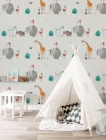 Behang Fiep Westendorp Dierenmix | Grijs | 97.4 x 280 cm - Afbeelding 2