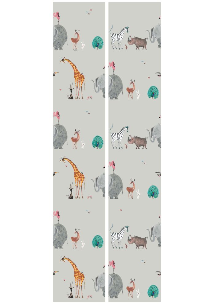Behang Fiep Westendorp Dierenmix | Grijs | 97.4 x 280 cm - Afbeelding 3