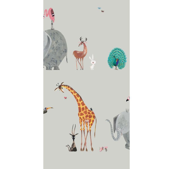Behang Fiep Westendorp Dierenmix | Grijs | 97.4 x 280 cm - Afbeelding 1
