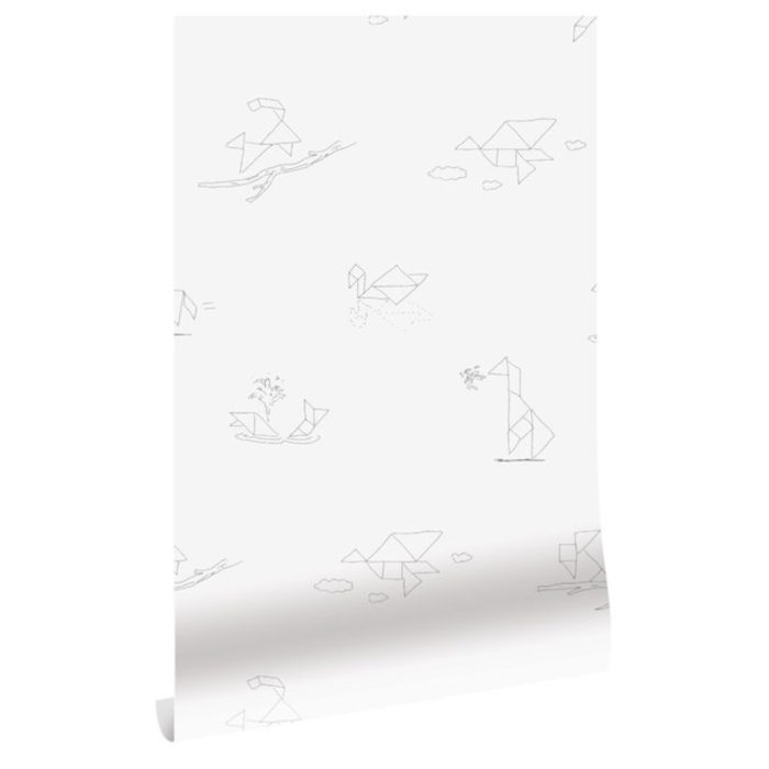 kek 2024 wandpanelen Behang Tangram Animals Sketches | 97.4 x 280 cm - Afbeelding 1