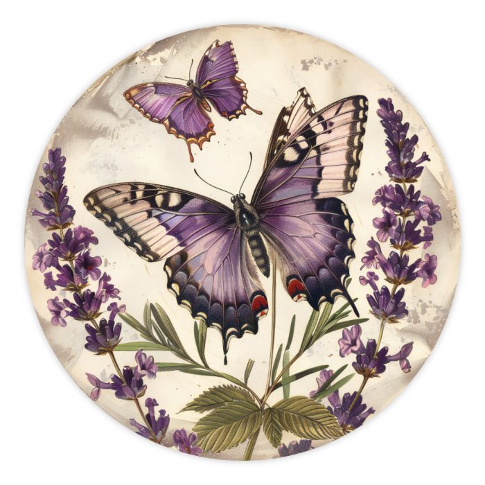 Muurcirkel Lavendelvlinder | Ø 40 tot 140 cm - Afbeelding 1