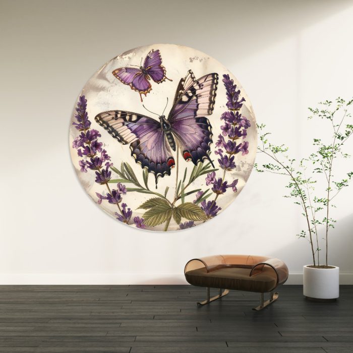 Muurcirkel Lavendelvlinder | Ø 40 tot 140 cm - Afbeelding 2