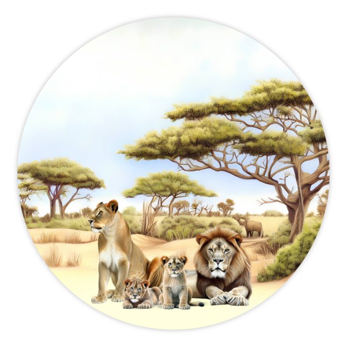 Muurcirkel Leeuwenfamilie | Ø 40 tot 140 cm - Afbeelding 1