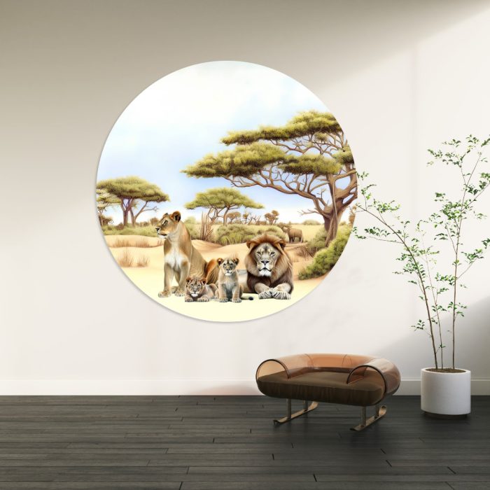 Muurcirkel Leeuwenfamilie | Ø 40 tot 140 cm - Afbeelding 2