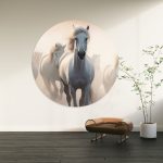 Muurcirkel Witte Paarden | Ø 40 tot 140 cm - Afbeelding 2