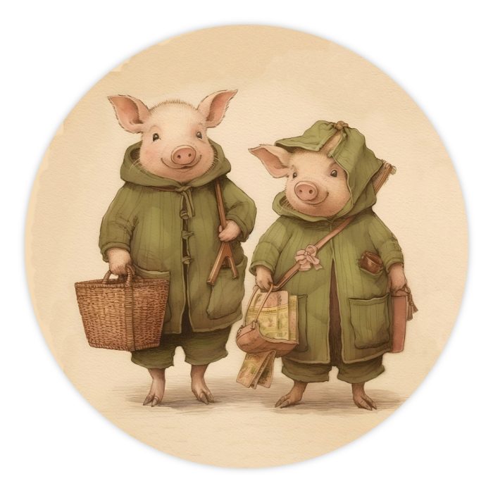 Muurcirkel Varkens | Ø 40 tot 140 cm - Afbeelding 1